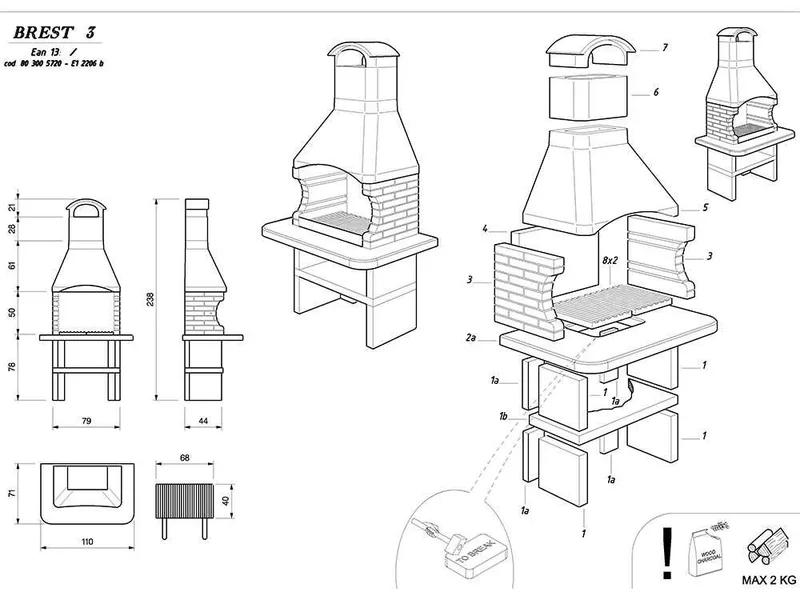 Palazzetti Brest 3 - Barbecue à bois et charbon en maçonnerie