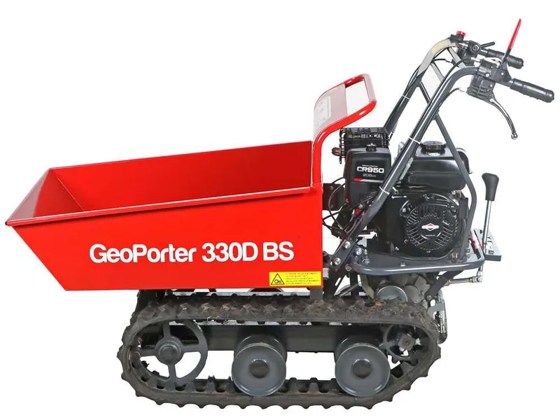 GeoTech Pro GeoPorter 330D BS - Brouette motorisée à chenilles à 4 galets avec benne dumper - 300 kg