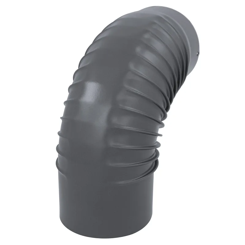 Coude de conduit de fumée / Coude de tuyau de poêle émaillé 150 mm - Coude à 90° nervuré gris