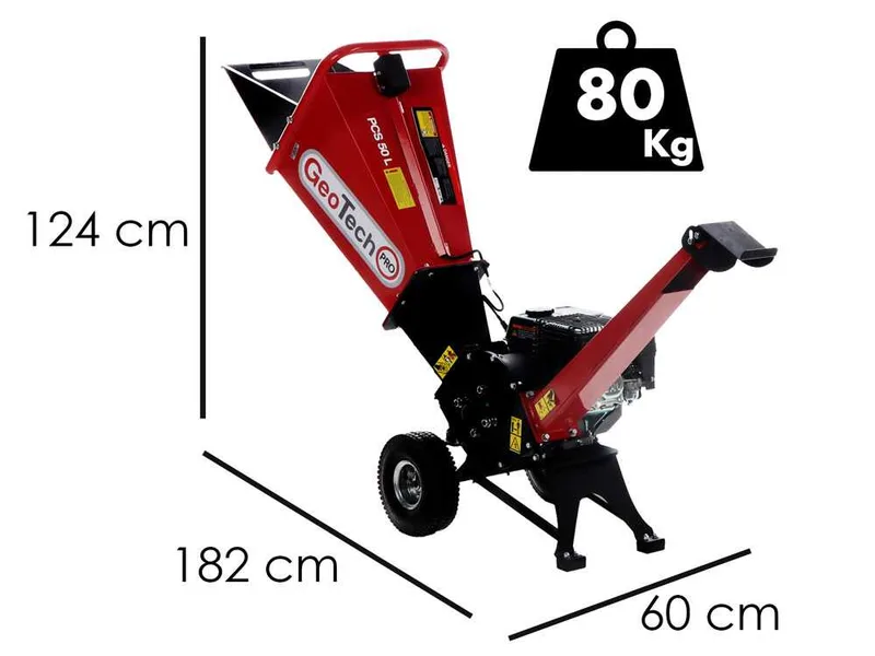 GeoTech Pro PCS 50 L - Broyeur de branches thermique - Moteur Loncin 6.5 HP