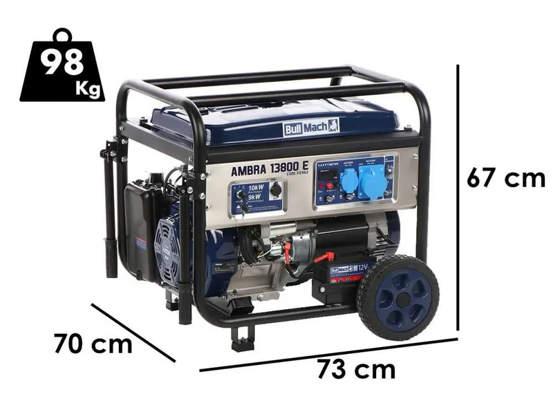 BullMach AMBRA 13800 E - Groupe électrogène sur chariot à essence avec AVR 10 kW - Continu 9 kW Monophasé