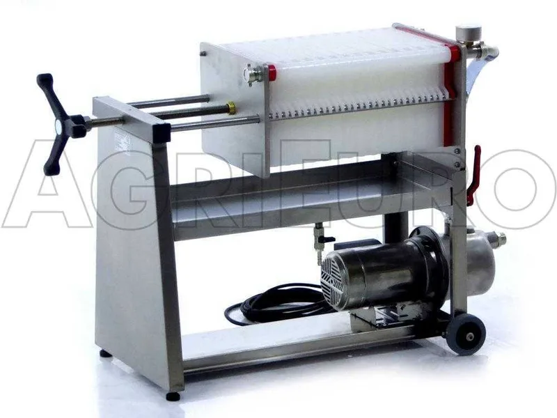 Enotecnica Pillan AF30 - Filtre pour vin 30 cartons et plaques 20x20 - pompe oenologique-châssis/pompe en acier INOX