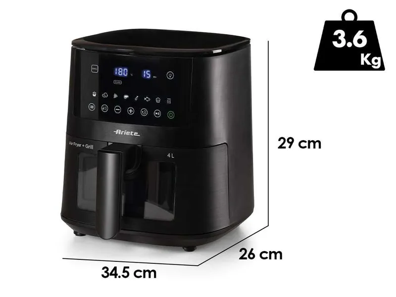 Ariete 4633 Noir - Friteuse à air chaud 4L - Écran tactile