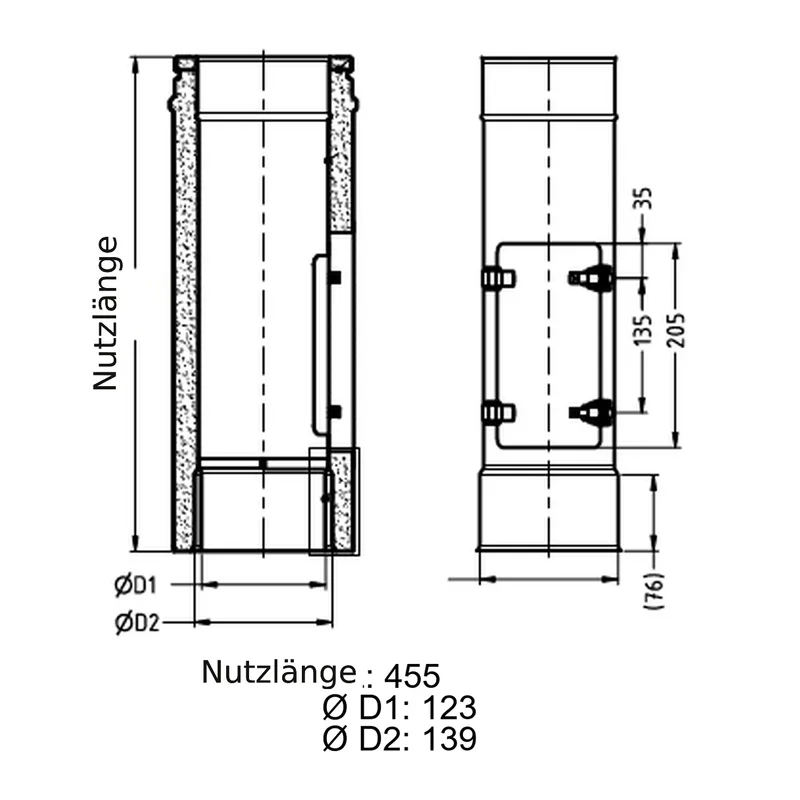 Schiedel ICS élément de tuyau 500 mm avec piège à boules et doublure à double paroi Ø130 double paroi brillant