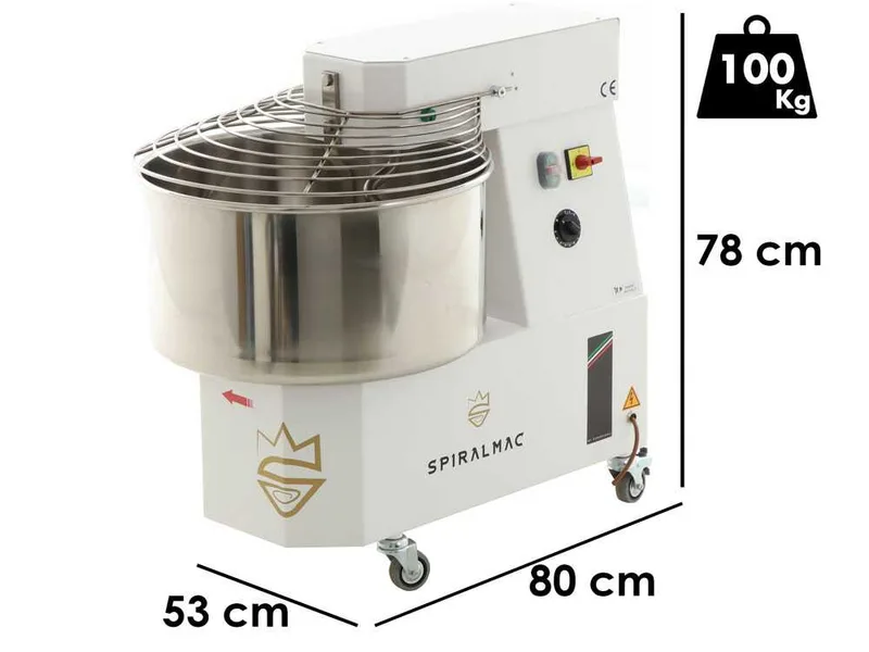 Pétrin à spirale à haut niveau d'hydratation triphasé SPIRALMAC SV44HH 2 vitesses - 44 Kg