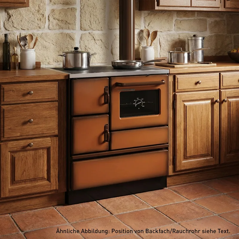 Wamsler K 128 Cuisinière à bois à gauche marron avec plaque vitrocéramique raccordement par le haut