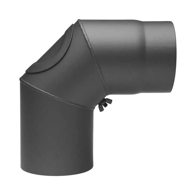Raik Basic coude de tuyau de fumée 130mm gris fonte 90° – 3 pièces avec porte pour tuyau de fumée / conduit de fumée