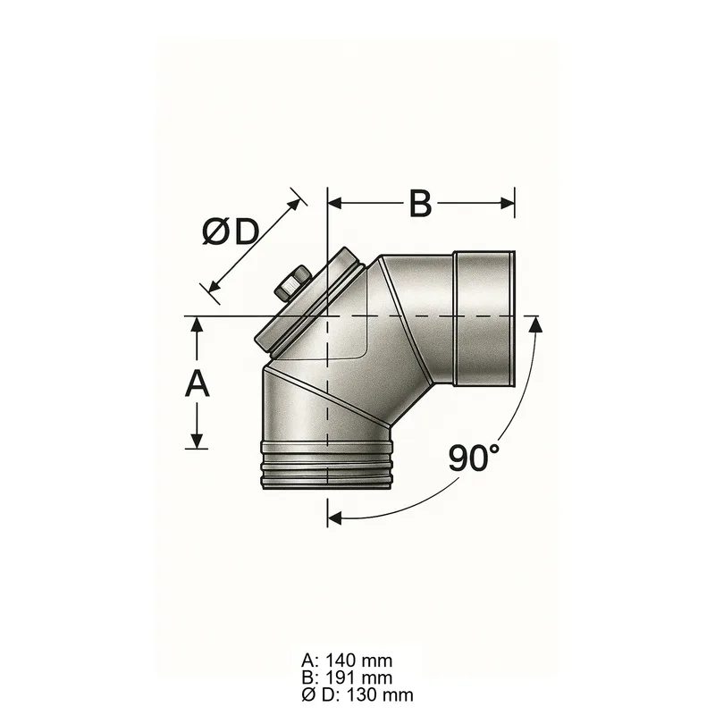 Schiedel PRIMA PLUS coude 90° Ø130 mm avec fermeture de révision pour huile/gaz simple paroi mat
