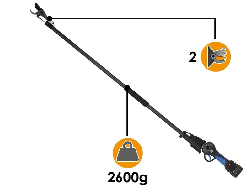 VESCO X37AF - Sécateur électrique sur perche à batterie - 160 cm - 2 x 21.6 V 2.5 Ah - Diamètre de coupe 37 mm
