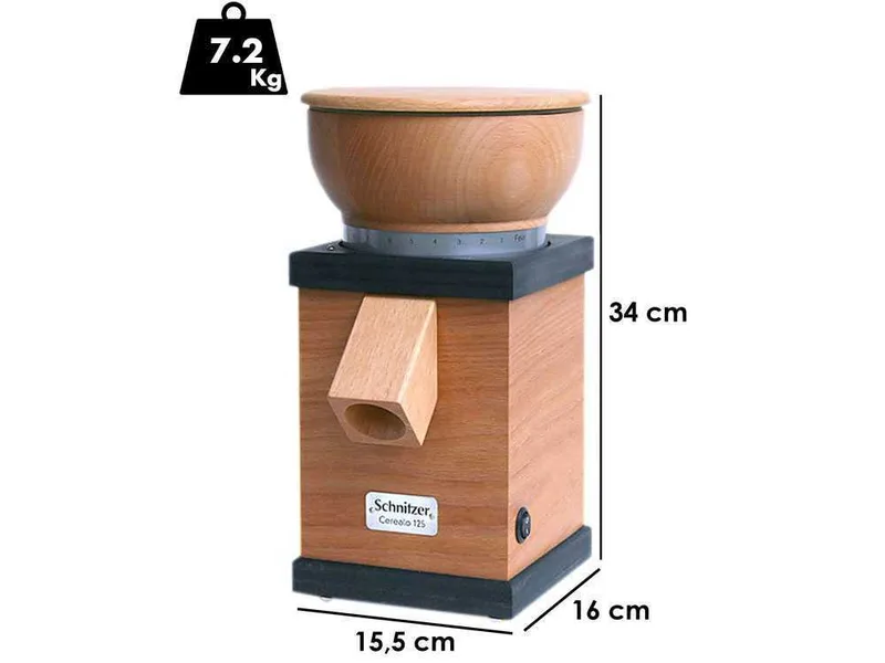 Schnitzer Cerealo 125 - Moulin à farine en hêtre multiplis avec meules en pierre - 360W