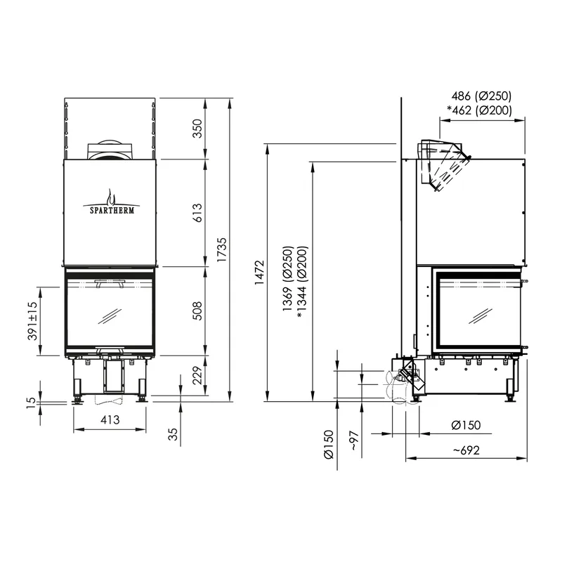 Spartherm Arte U-50h-4S insert de cheminée RRA Ø 250 mm