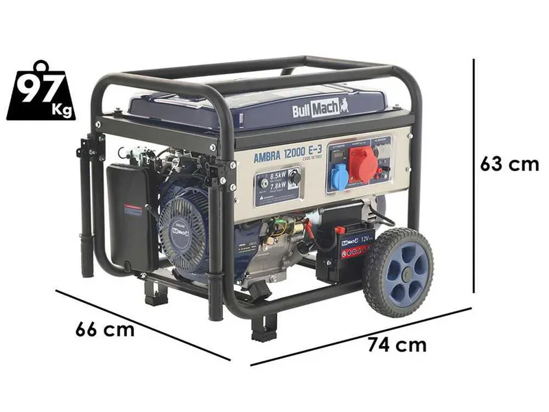 BullMach AMBRA 12000 E-3 - Groupe électrogène 8.5 Kw triphasé - Boîtier ATS inclus