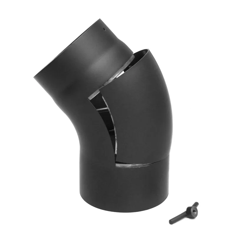 Raik Basic coude de tuyau de fumée 130mm noir 45° tiré avec porte pour tuyau de fumée / conduit de fumée