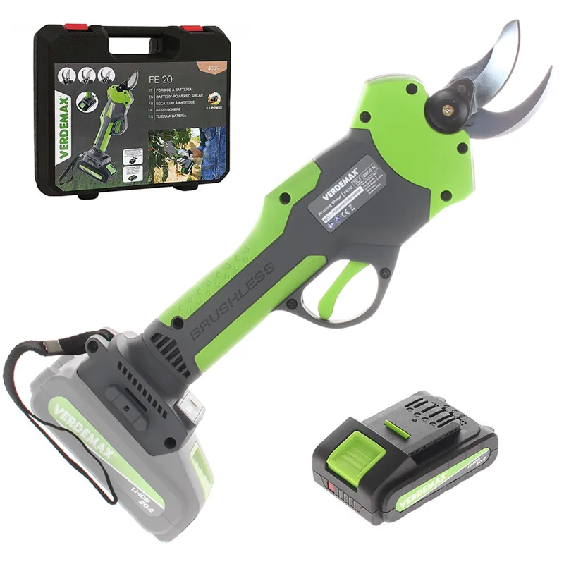 Sécateur électrique à batterie Verdemax FE20 - batterie de 20V 2Ah - Diamètre de coupe 30 mm