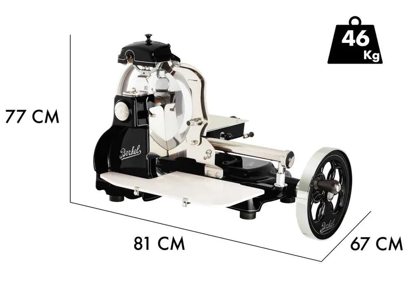 BERKEL B3 Noire - Trancheuse à volant avec piédestal - Lame en acier au chrome de 300 mm