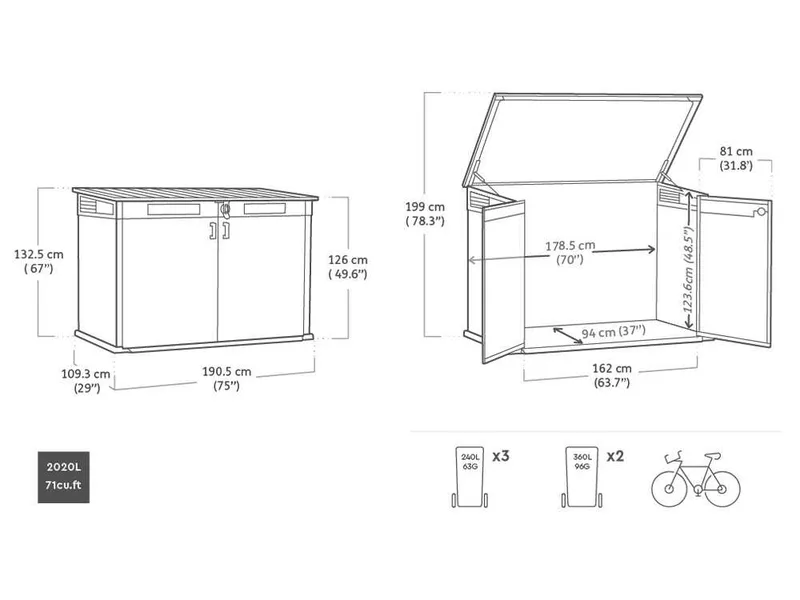 Keter Cortina Mega - Coffre de rangement de jardin - 190,5 x 109 x 132,5 cm