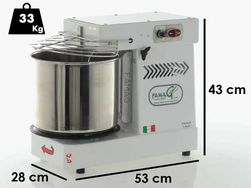 Pétrin à spirale Famag Grilletta IM 8 S 10 vitesses - Haut niveau d'hydratation tête basculante - Capacité de la cuve 8 Kg 11.5L