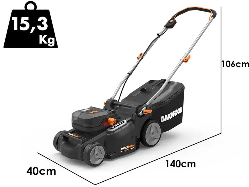 Worx Nitro WG737E - Tondeuse à gazon sans fil - 2x20V/4Ah - Coupe 37cm