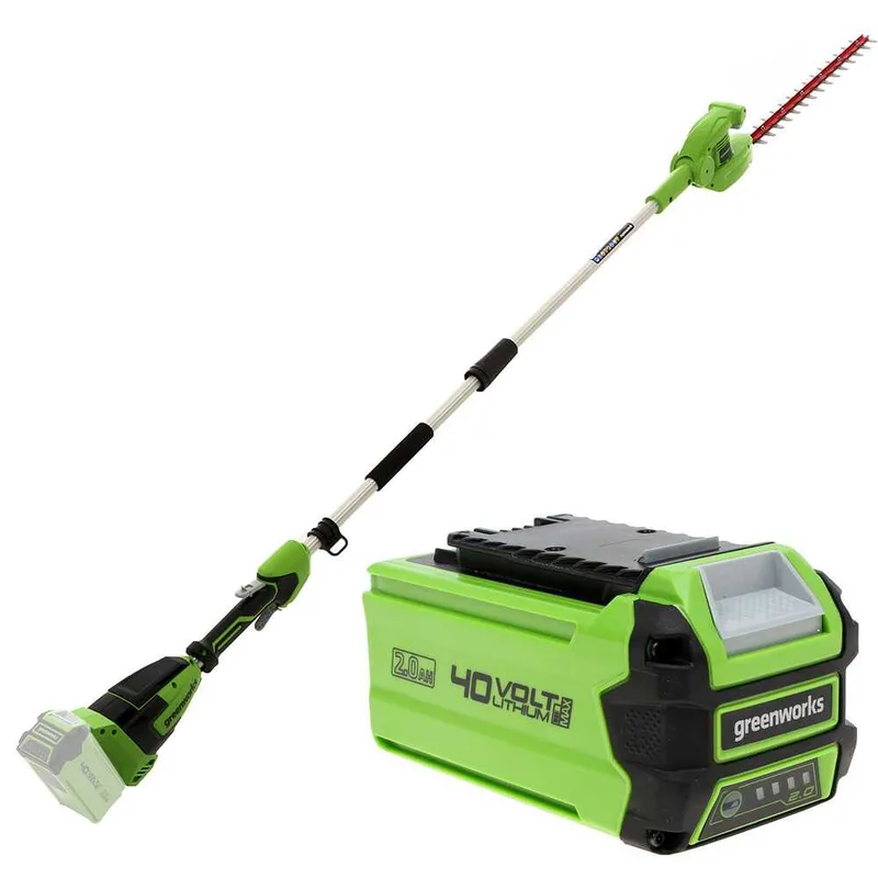 Greenworks G40PHA - Taille-haie électrique sur perche de rallonge orientable - Batterie 40V/2Ah