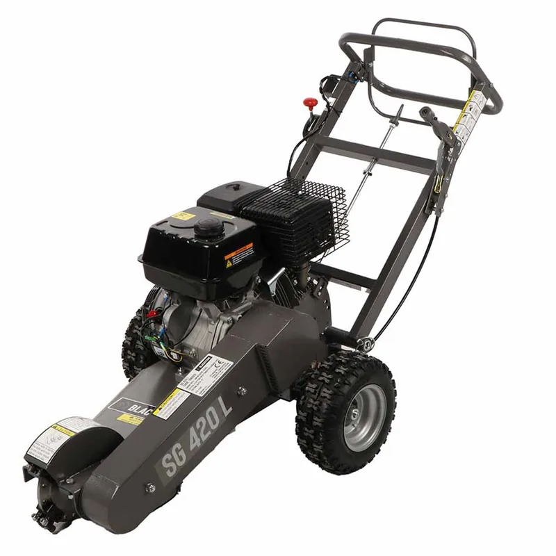 BlackStone SG 420 L - Rogneuse de souches - Moteur Loncin de 420 cm3 - Disque de coupe avec 8 marteaux en carbure de tungstène