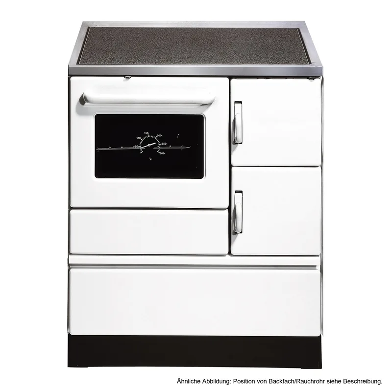 Wamsler K 128 Cuisinière à bois à droite blanc avec plaque vitrocéramique raccordement par le haut