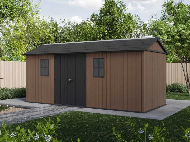 Keter Newton plus 7517/1775 - Abri de jardin - Avec porte à double battant et fenêtres - 230 x 539 x 246 cm
