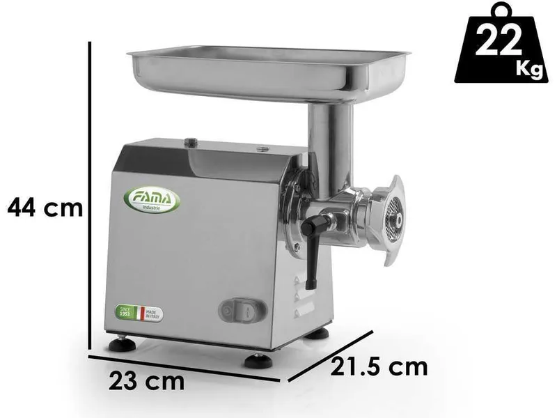 Fama TI12 - Hachoir à viande électrique - Corps en acier inox - Groupe de hachage en fonte - 230V