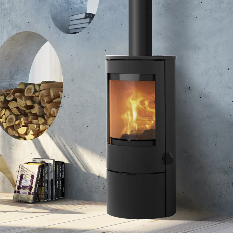 Poêle à bois Lotus Prestige Basic Noir, évacuation des fumées par le haut