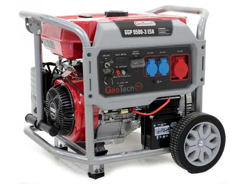 GeoTech Pro GGP 9500-3 ESA - Groupe électrogène sur chariot avec AVR dém. électrique 7.8 kW - Continue 7.5 kW + ATS