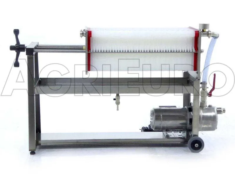 Enotecnica Pillan AF40 - Filtre à 40 cartons et plaques 20x20 - pompe oenologique-châssis/pompe en acier INOX