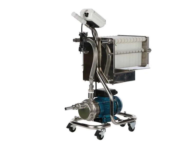 Tellarini CrystalPro Oil 20 - Filtre à plaques pour l'huile sur chariot - Pompe INOX