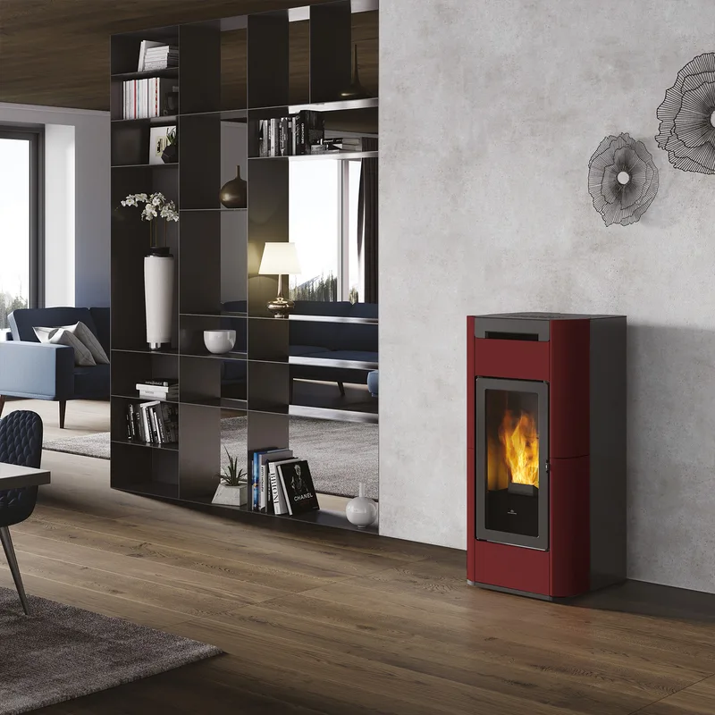 Edilkamin Tera H 30 EVO poêle à granulés bouilleur céramique Bordeaux incl. Kit R-FX