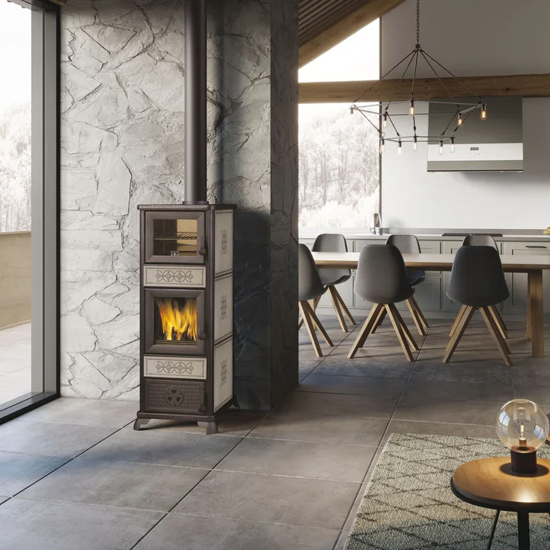 EK63 Decor C Evo Poêle à bois céramique gris tourterelle