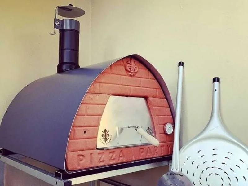 Pizza Party 70x70 Pietra - Four à pizza à bois d'extérieur - Chambre de cuisson 60x60 cm - Sole en briques réfractaires