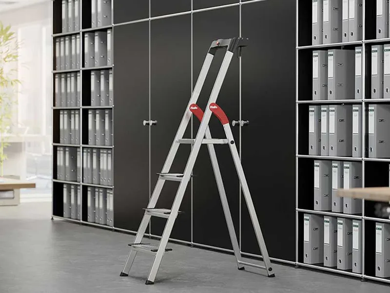 Hailo ProfiStep XXL, 4 marches, 1.46 m - Échelle en aluminium avec tréteau