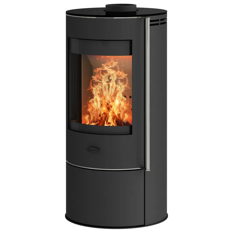 Poêle à bois Fireplace Elite Angerona en acier noir avec plaque de recouvrement en verre + 1 m³ de bois de chauffage