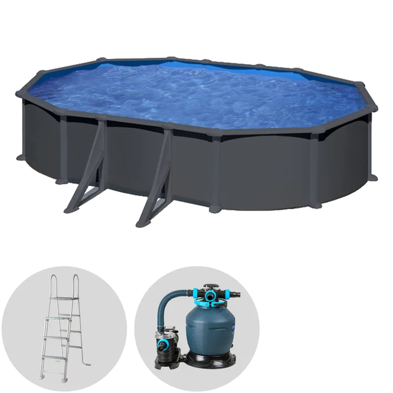 Gre Anthracite Ovale 500 x 300 x 132 cm - Piscine hors-sol en acier