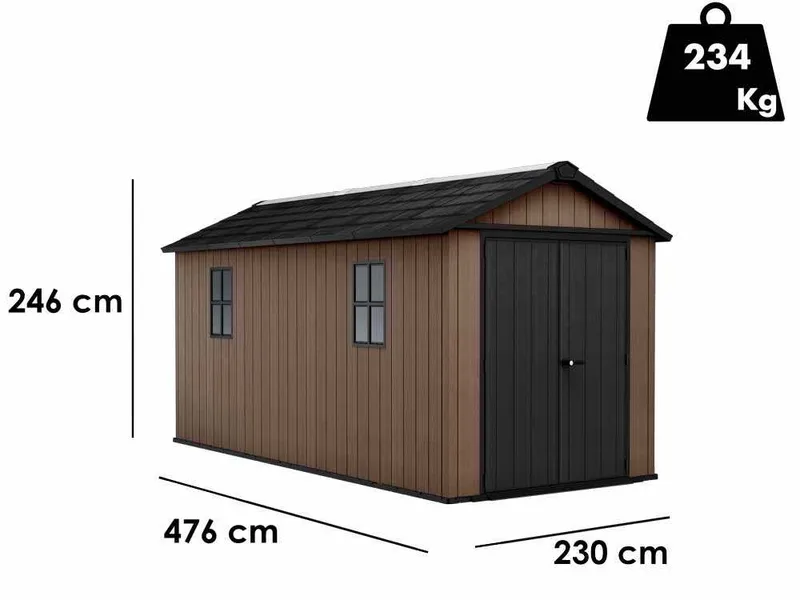 Keter Newton plus 7515/1575 - Abri de jardin - Avec porte à double battant et fenêtres - 230 x 476 x 246 cm