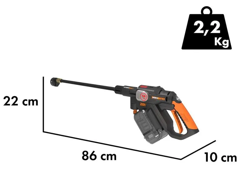 Worx Nitro HydroShot WG633E - Pistolet nettoyeur haute pression à batterie - 20V/4Ah