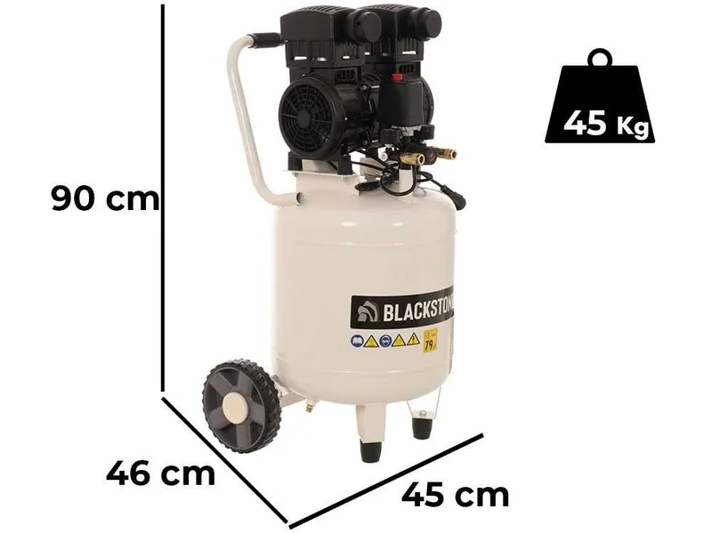BlackStone V-SBC50-15 - Compresseur d'air silencieux oilless - Moteur 1.5 CV - 50 Litres - Vertical