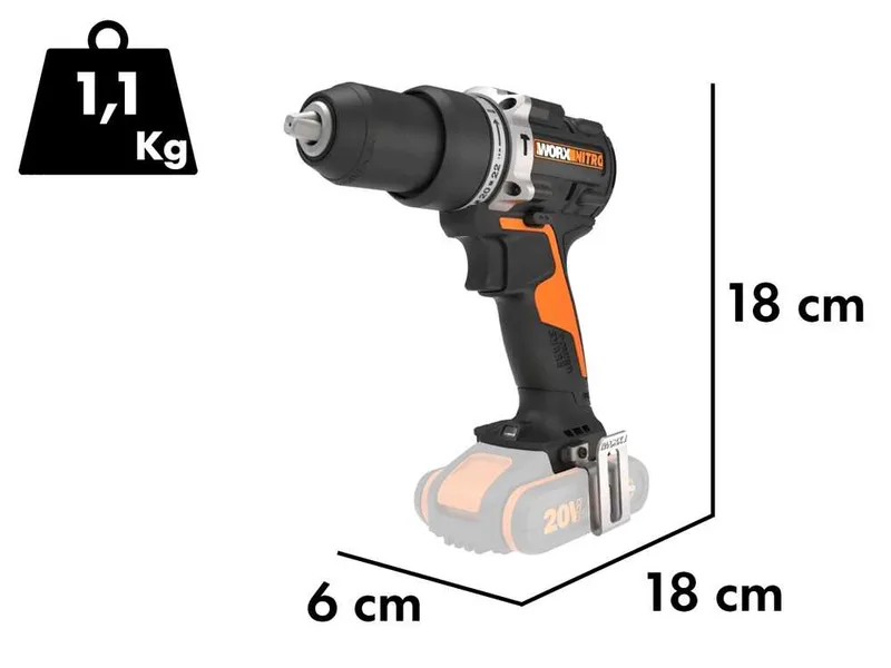 Worx Nitro WX352.9 - Perceuse visseuse à percussion à batterie - 20V - sans batterie et sans chargeur