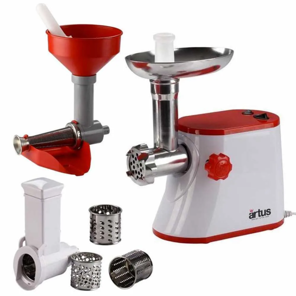Artus K15 - Presse-tomates - Hachoir à viande - Râpe - Coupe-légumes - 250W