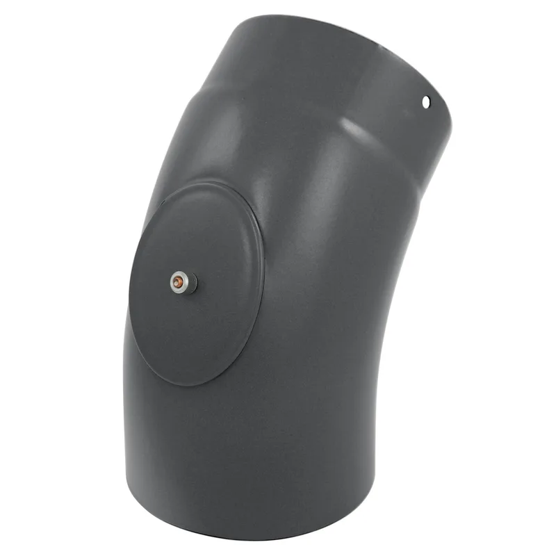 Coude de conduit de fumée / Coude de tuyau de poêle émaillé 150 mm - Coude lisse à 45° gris avec ouverture de nettoyage