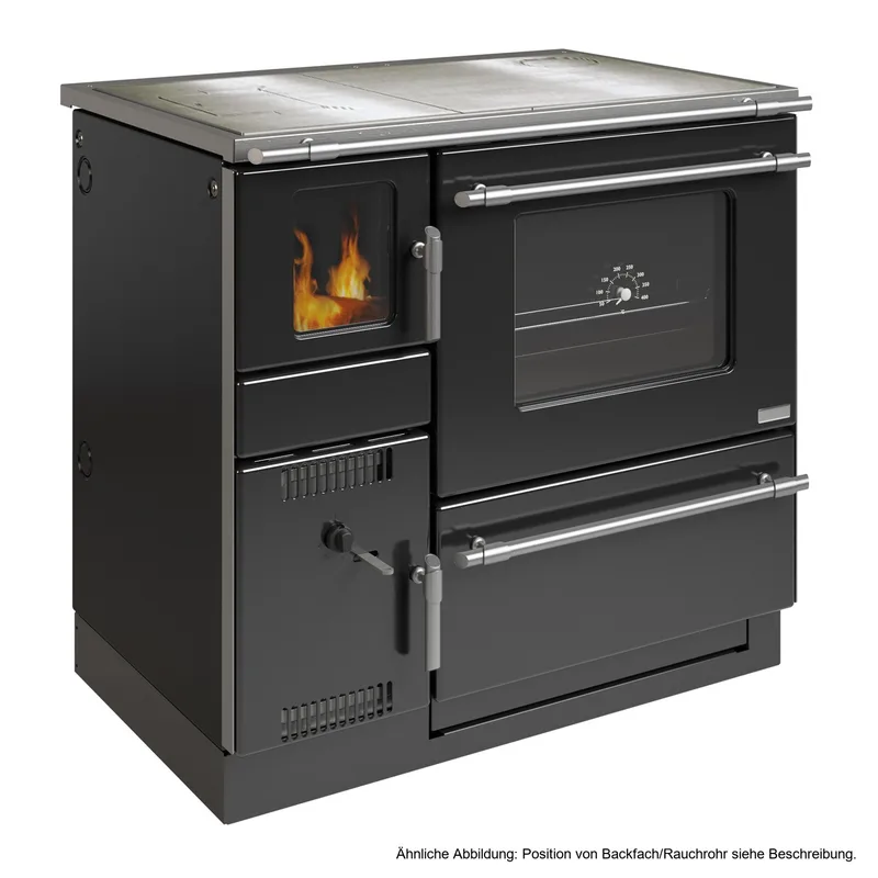 Wamsler K 139 F Cuisinière à bois à droite noir avec plaque en acier