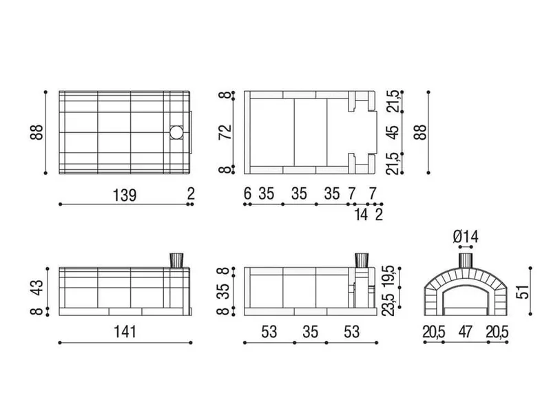 Linea VZ Sorrento - Four à bois encastrable avec plan de cuisson 72x105 cm - Capacité de cuisson 5 pizzas