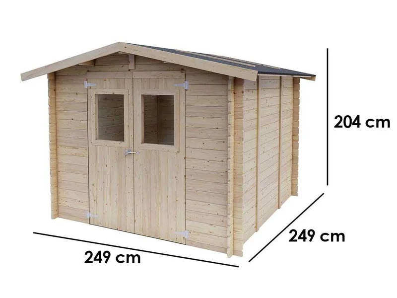 Alce Forrest 249x249 - Abri de jardin en bois - Avec fenêtres et porte à double battant - 249 x 249 x 204 cm