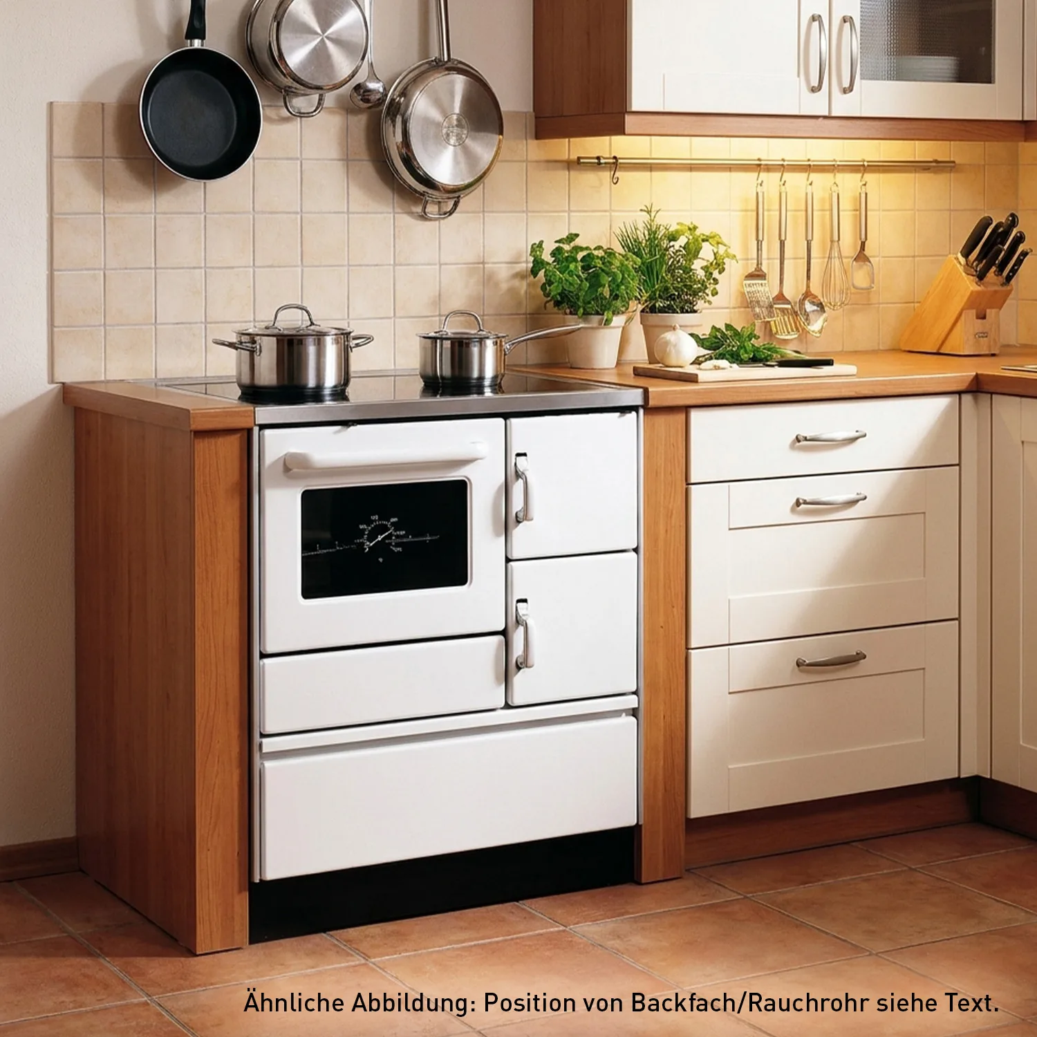 Wamsler K 128 Cuisinière à bois à droite blanc avec plaque vitrocéramique