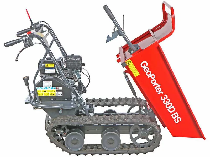 GeoTech Pro GeoPorter 330D BS - Brouette motorisée à chenilles à 4 galets avec benne dumper - 300 kg