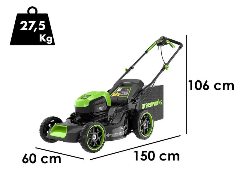 Greenworks GD48LM46SPIIK4 - Tondeuse à gazon autotractée à batterie - 48V/4Ah - Coupe 46 cm