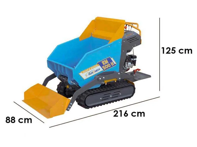 EuroMech EM500H-Dump & Shovel - Brouette motorisée dumper hydraulique 500 kg avec godet de chargement - Transmission hydrostatique